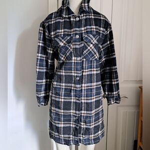 SPOON JEANS plaid check shacket jacket flannel long tunic shirt fall western XL